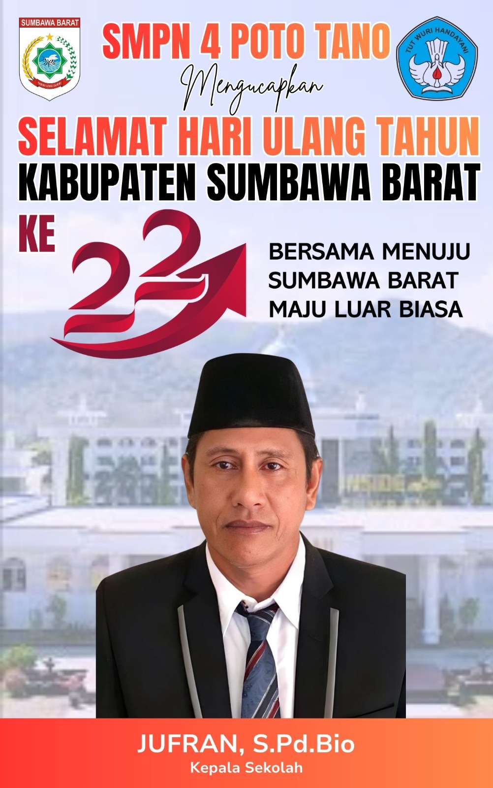 Ucapan Selamat Ulang Tahun Kabupaten Sumbawa Barat Ke-22, “Bersama Menuju Sumbawa Barat Maju Luar Biasa”, Dari Keluarga Besar SMPN 4 Poto Tano