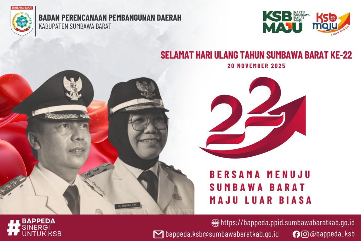 Ucapan Selamat Ulang Tahun Kabupaten Sumbawa Barat Ke-22 “Bersama Menuju Sumbawa Barat Maju” Dari Badan Perencanaan Pembangunan Daerah Kabupaten Sumbawa Barat