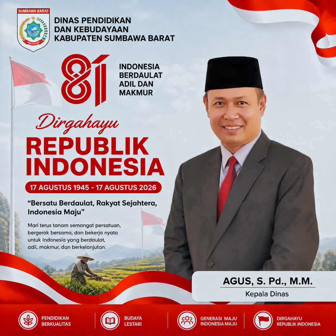 Ucapan Dirgahayu Republik Indonesia ke-81 Dari Dinas Pendidikan dan Kebudayaan Kabupaten Sumbawa Barat