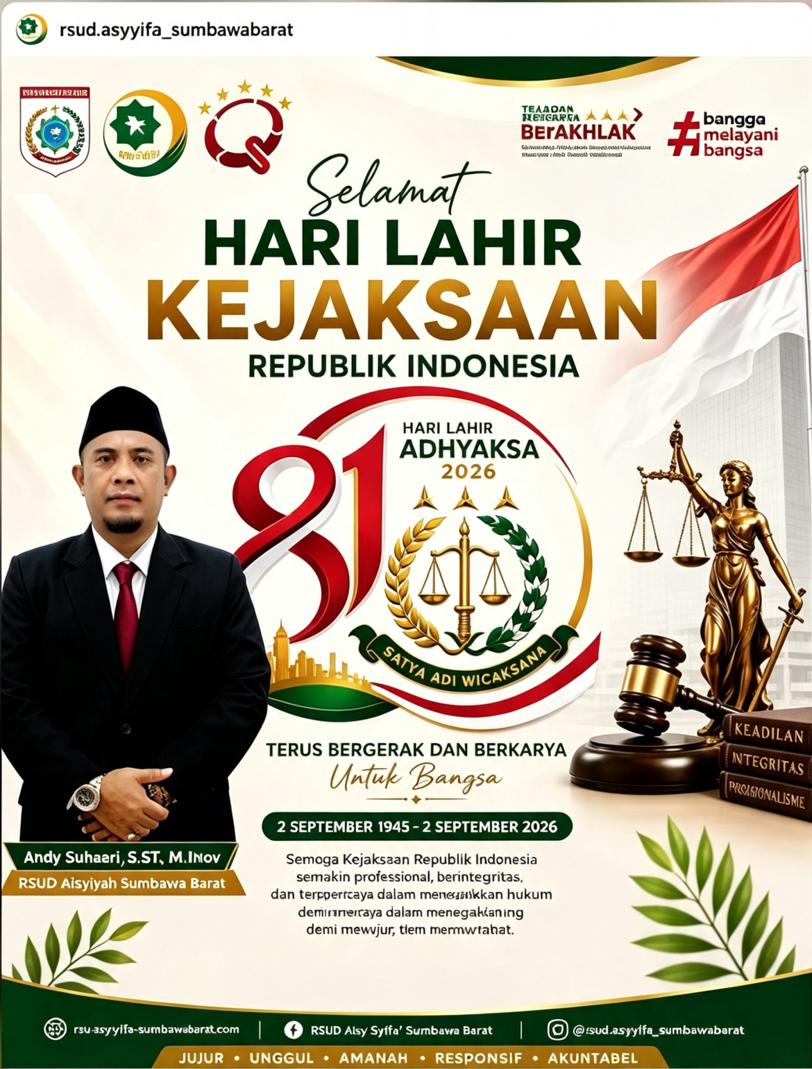 Ucapan Selamat Hari Lahir Ke-81 Kejaksaan Republik Indonesia dari RSUD Asy’-Syifa Sumbawa Barat