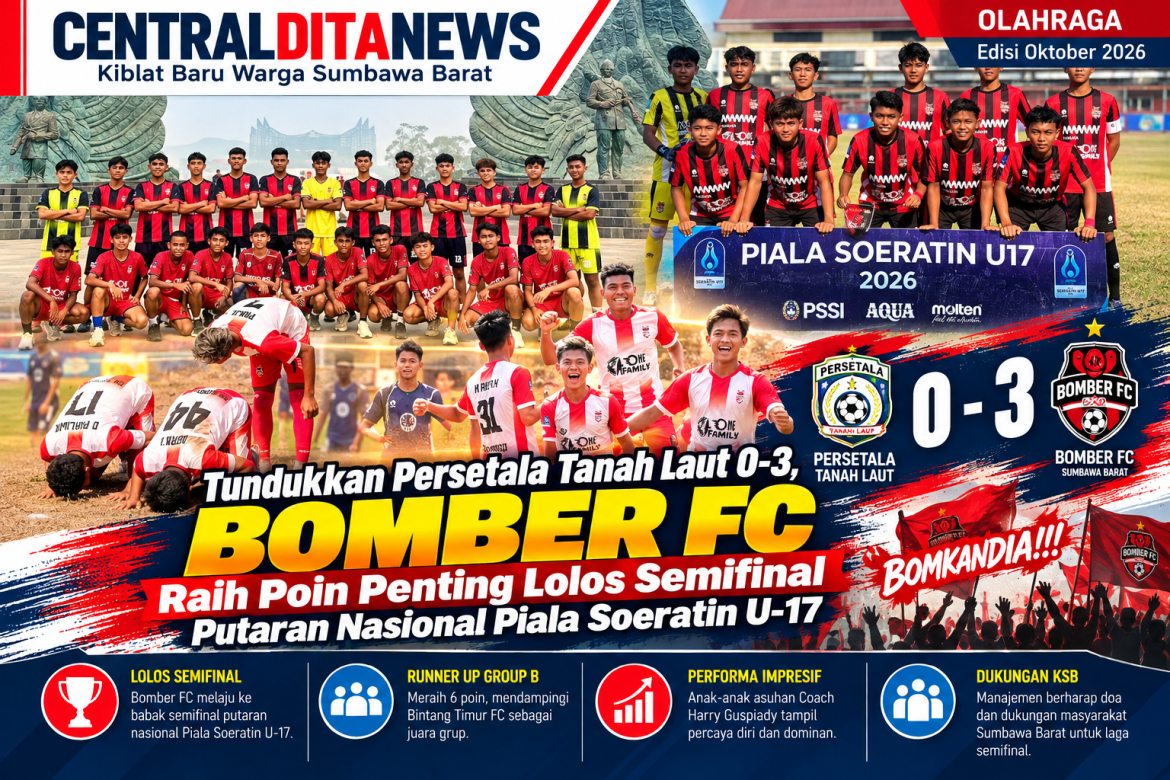 Tundukkan Persetala Tanah Laut 0-3, Bomber FC Raih Poin Penting Lolos Semifinal Putaran Nasional Piala Soeratin U-17 